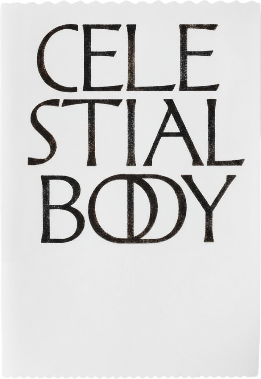 Celestial Body set in display capitals, printed on a paper slip