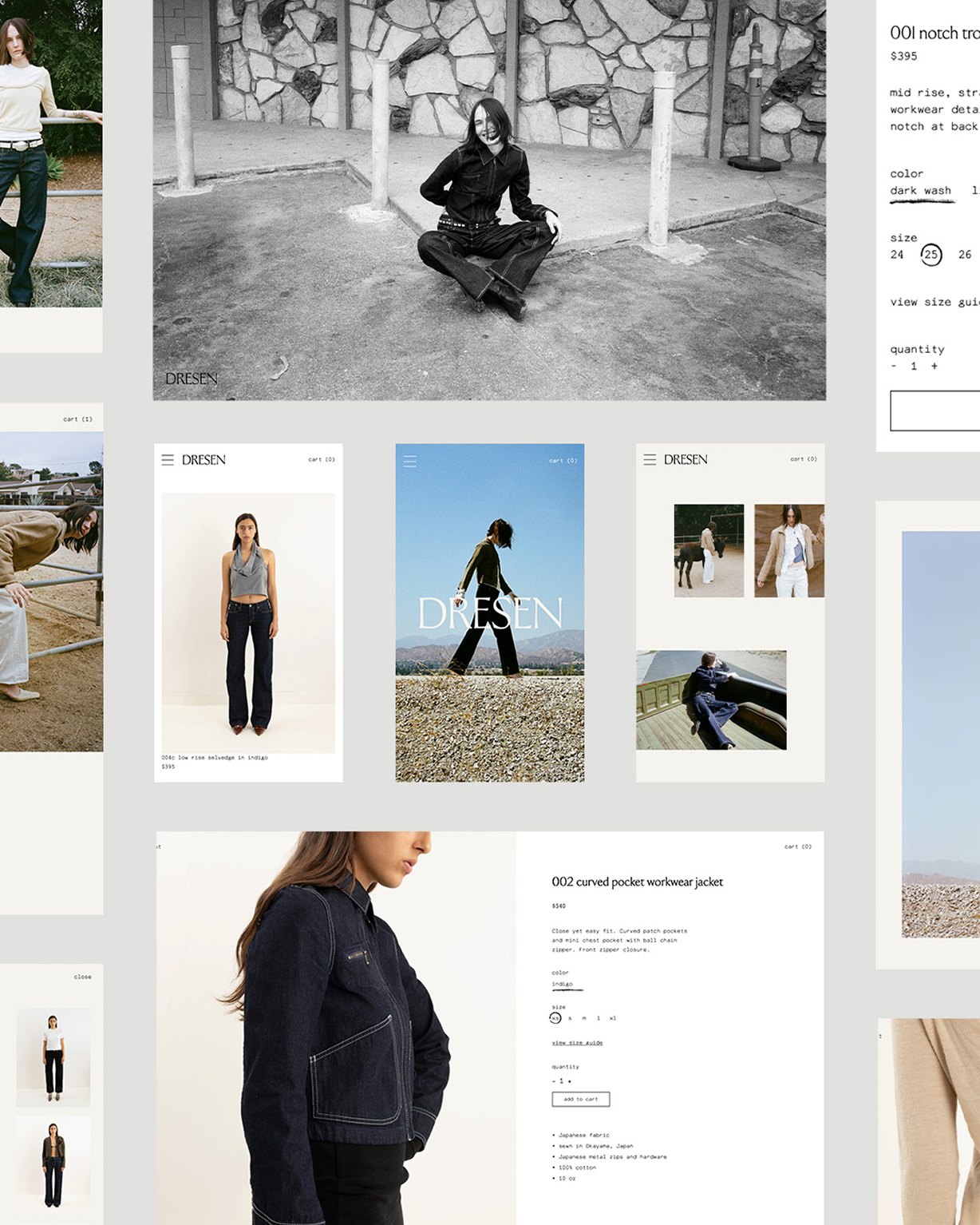 Dresen identity: website and shop screens