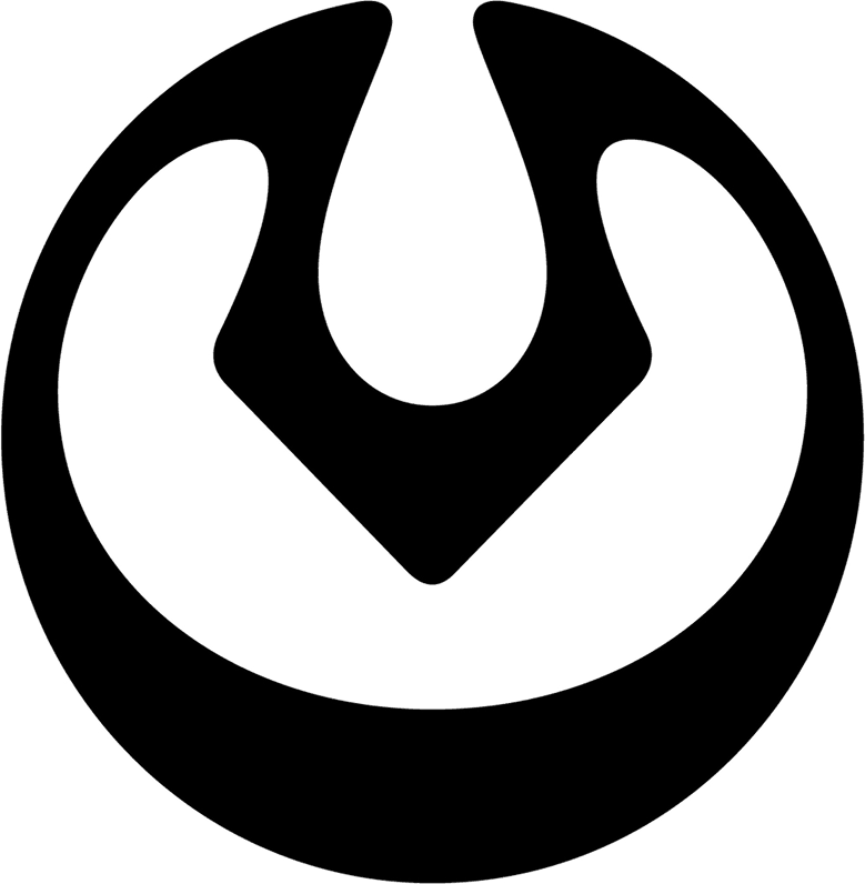 A circular black logo mark